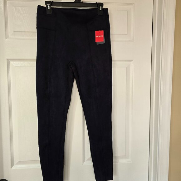 Spanx Faux Suede Leggins Classic Navy Size L NWT - Picture 1 of 9